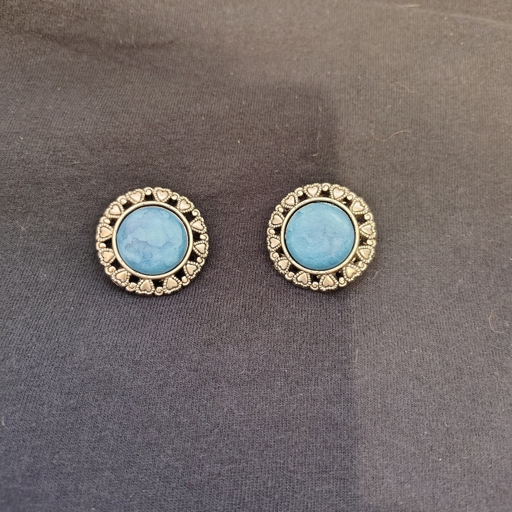Chic Silver and Blue Round Earrings